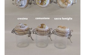 Barattolo vetro con immagini su tappo resina .H8CM