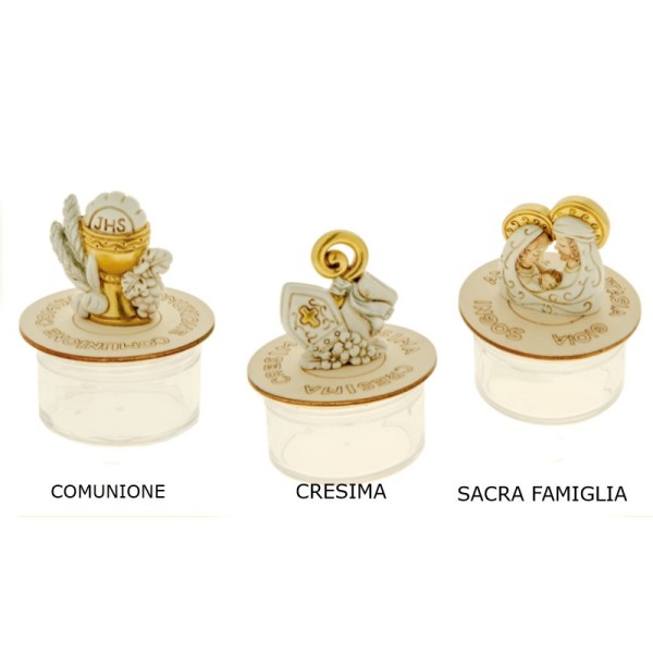 Scatola plexi con inserto legno e immagini resina dorata.H.8CM