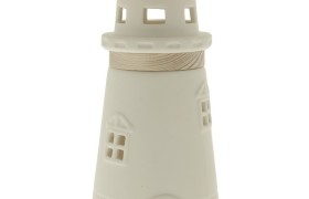 Faro in porcellana e inserti legno con led.H27CM