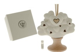 Diffusore porcellana albero con base legno e led.Compreso di bastoncini,profumino e scatola.MIS.14XH17CM