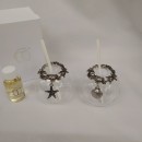 Profumatore vetro con applicazioni in ottone bagno argento.MIS:8x8CM.Compreso di scatola,bastoncini e profumo.MADE IN ITALY
