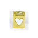 Portacandela porcellana oro con cuore bianco.MIS.6x6H7 CM