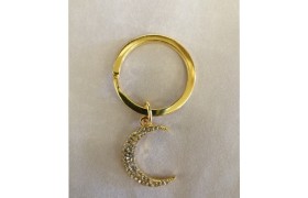 Portachiavi luna in metallo colore oro con strass.CM 2x2
