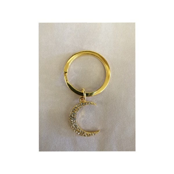Portachiavi luna in metallo colore oro con strass.CM 2x2