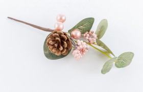 Ramo con pigna e bacche rosa.CM22