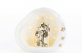 Natività in porcellana lucida con luce led.MIS.4,5x9 H12CM