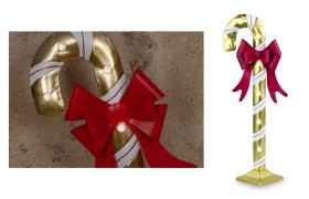 Bastoncino metallo oro e bianco con fiocco rosso e luci led. CM 73