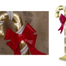 Bastoncino metallo oro e bianco con fiocco rosso e luci led. CM 73