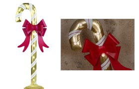 Bastoncino metallo oro e bianco con fiocco rosso e luci led. CM 106