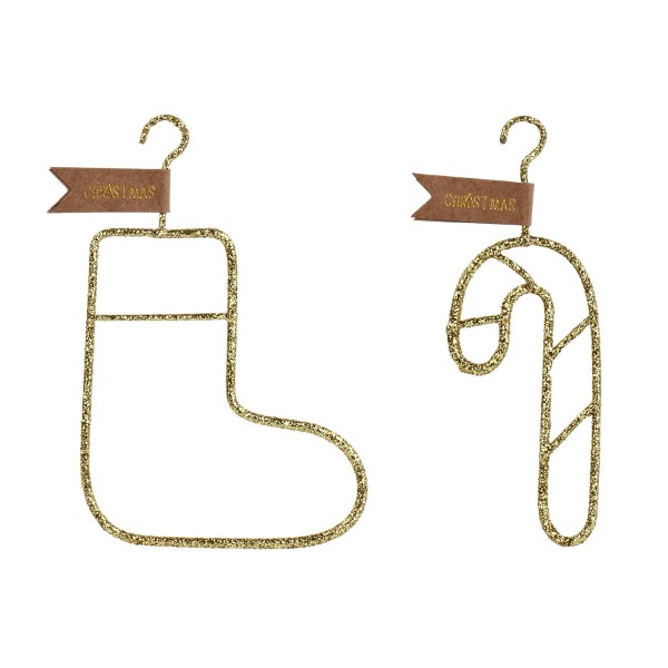 Calza e bastoncino di zucchero da appendere color oro. Ass 2. CM 11