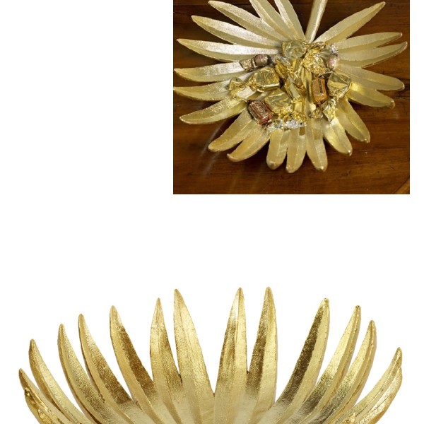 Piatto foglia palma oro. Diam. 39