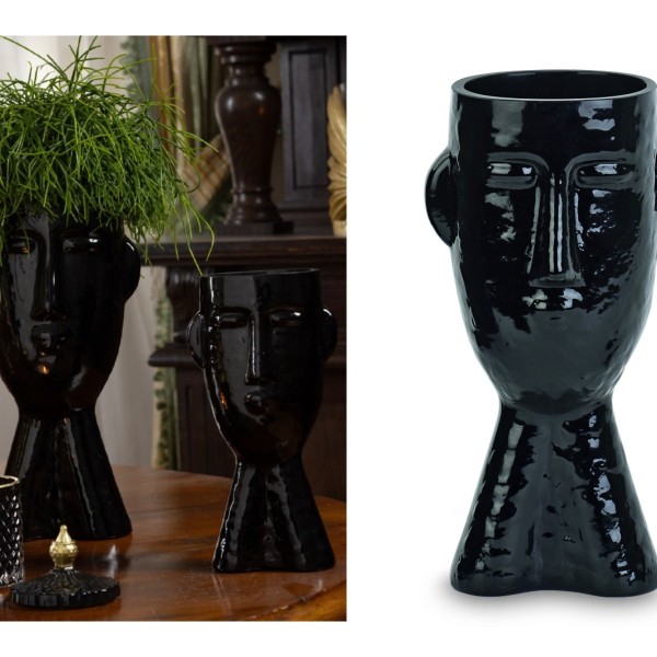 Vaso in vetro forma viso nero. CM 23