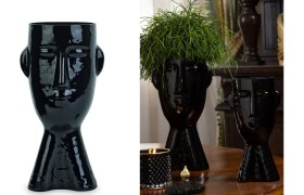 Vaso in vetro forma viso nero. CM 32