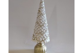 Albero bianco in resina con base e dettagli oro. CM 33