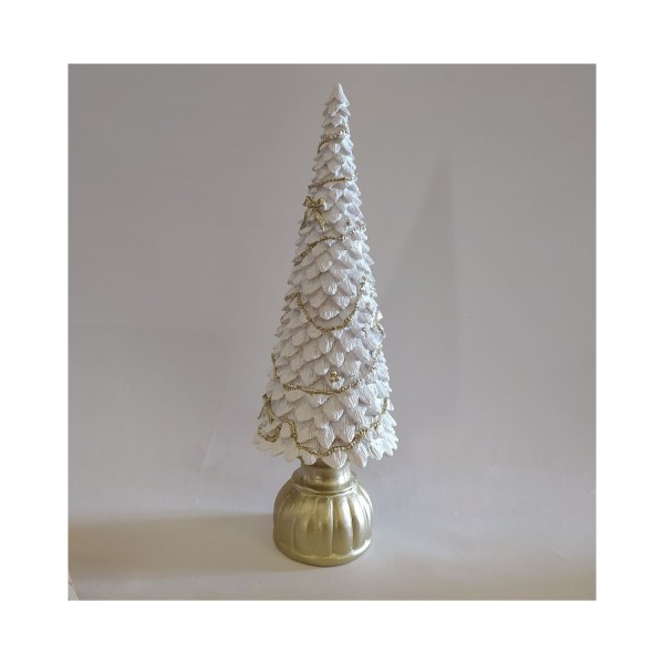Albero bianco in resina con base e dettagli oro. CM 33