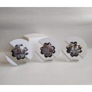 Icona vetro  decoro bianco, strass e placca in laminato,scatola compresa.DIAM.11cm