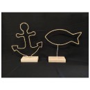 Decorazione juta su base legno e luce led.(Pesce 30x30cm) (Ancora 28x36cm)