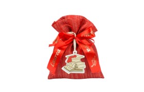 Sacchetto rosso con dettagli laminati oro. CM 10x13 (fiocchi e applicazione non compresa)