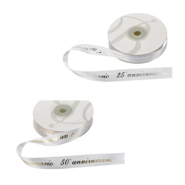 Nastro tessuto con stampa lucida anniversari. MM 15 MT 25