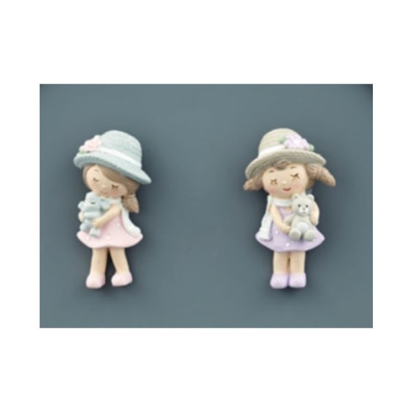 Bimba magnete in resina con cappellino e animaletto. Ass 2. CM 7
