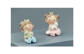 Principessa e principe con unicorno o ranocchio in resina. CM 5