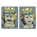 Anfora con coperchio testa stile siciliano. CM 22x17 H 30