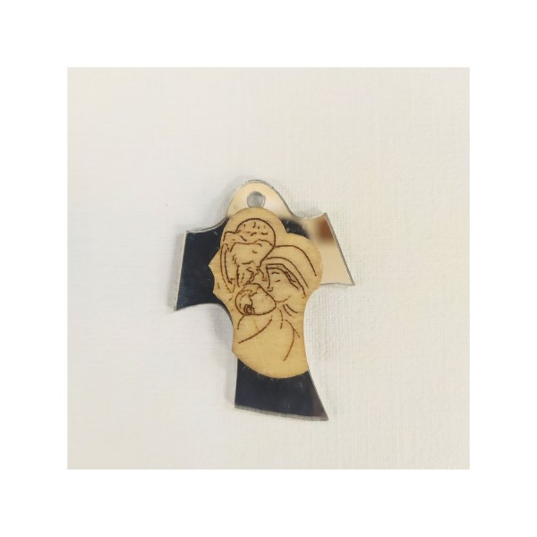 SET 24 Croce Sacra Famiglia in plexiglass e legno. CM 4