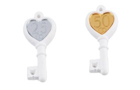 12 Chiave in gesso con dettaglio cuore plexiglass oro o argento. CM 3