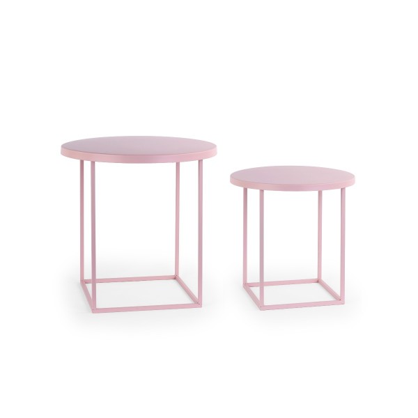 Set 2 tavolini metallo rosa D.40 H.41  D.50 H.51