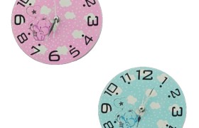 Orologio MDF decoro elefantino. Diam. 16 cm