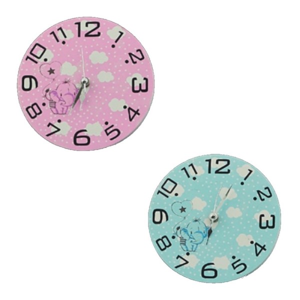 Orologio MDF decoro elefantino. Diam. 16 cm