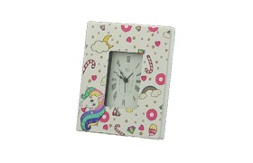 Orologio MDF decoro unicorno.Mis.15x19 cm