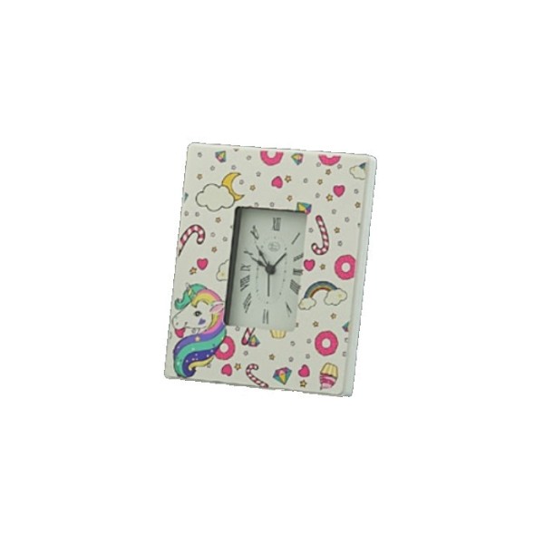 Orologio MDF decoro unicorno.Mis.15x19 cm