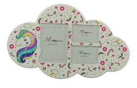 Portafoto MDF decoro unicorno da appendere, 3 foto.Mis.52x32 cm