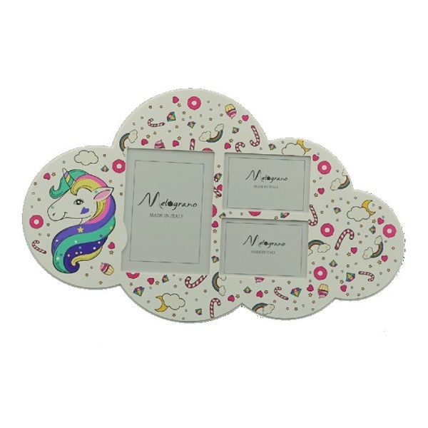 Portafoto MDF decoro unicorno da appendere, 3 foto.Mis.52x32 cm