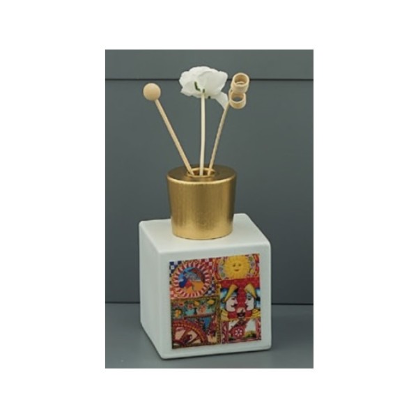 Profumatore vetro decoro Sicilia compreso di bastoncini e scatola .Mis.15x18cm 500 ML