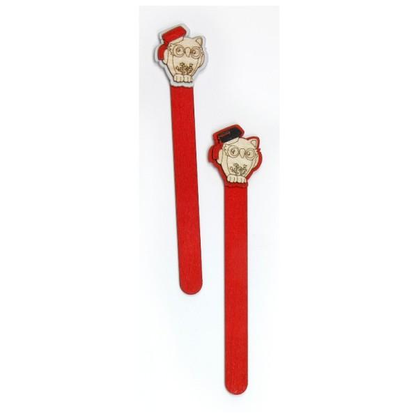 Segnalibro legno rosso con gufo Laurea .Ass.2