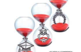 Clessidra sabbia rossa con ciondolo ottone ricoperto in argento e scatola.Mis.15cm MADE IN ITALY