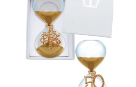 Clessidra sabbia oro con ciondolo ottone ricoperto in oro e scatola.H 15 MADE IN ITALY