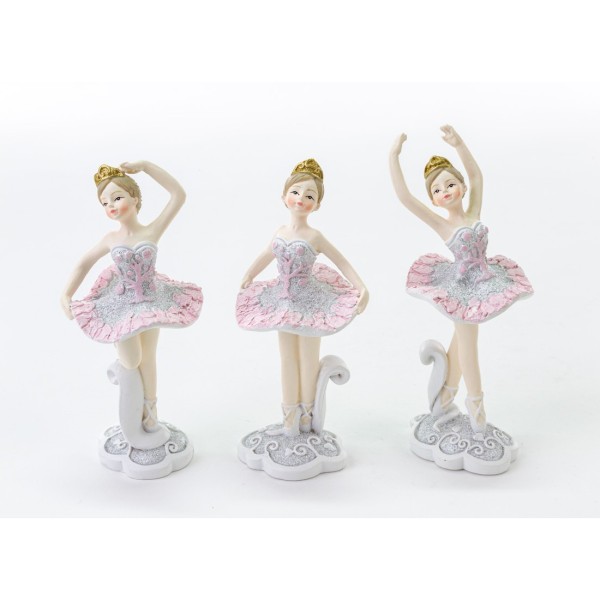 Ballerina resina in piedi con brillantini. Ass.3 Mis.5x5 H12,5