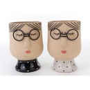 Vasetto ceramica decoro viso con occhiali. Ass.2 Mis15,5x14,5 H21cm
