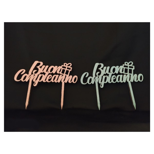Scritta  legno con glitter.Mis.6x15 (escluso bastoncini)