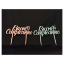Scritta  legno con glitter.Mis.6x15 (escluso bastoncini)