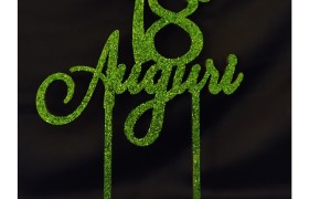 Scritta  legno con glitter.Mis.12,5x15(escluso bastoncini)