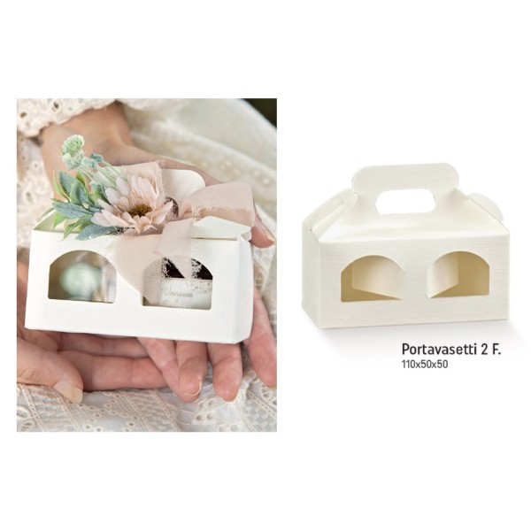 Porta vasetti cartoncino bianca con due finestrelle CM 11x5 H 5