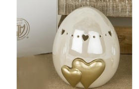 Uovo ceramica perlata con led e scatola.H12 cm