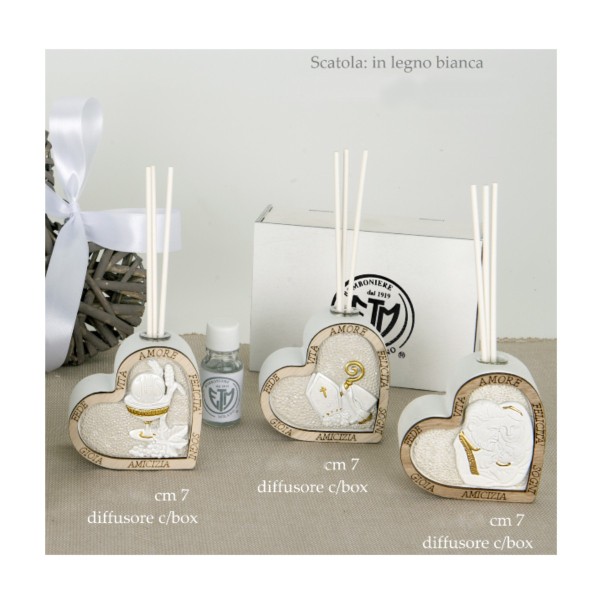 Diffusore resina a cuore con inserti e scatola legno.CM.7