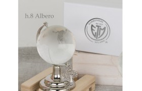 Globo vetro con base metallo e ciondolo albero della vita e scatola.H.8