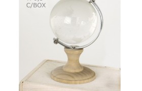 Globo vetro con base legno e scatola.H 6.5