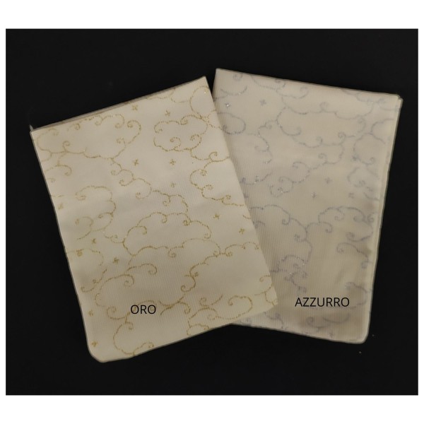 Sacchetto piquet bianco con decoro nuvole lurex. CM 10x12